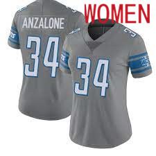 Women Detroit Lions #34 Alex Anzalone Grey Nike Game NFL Jersey